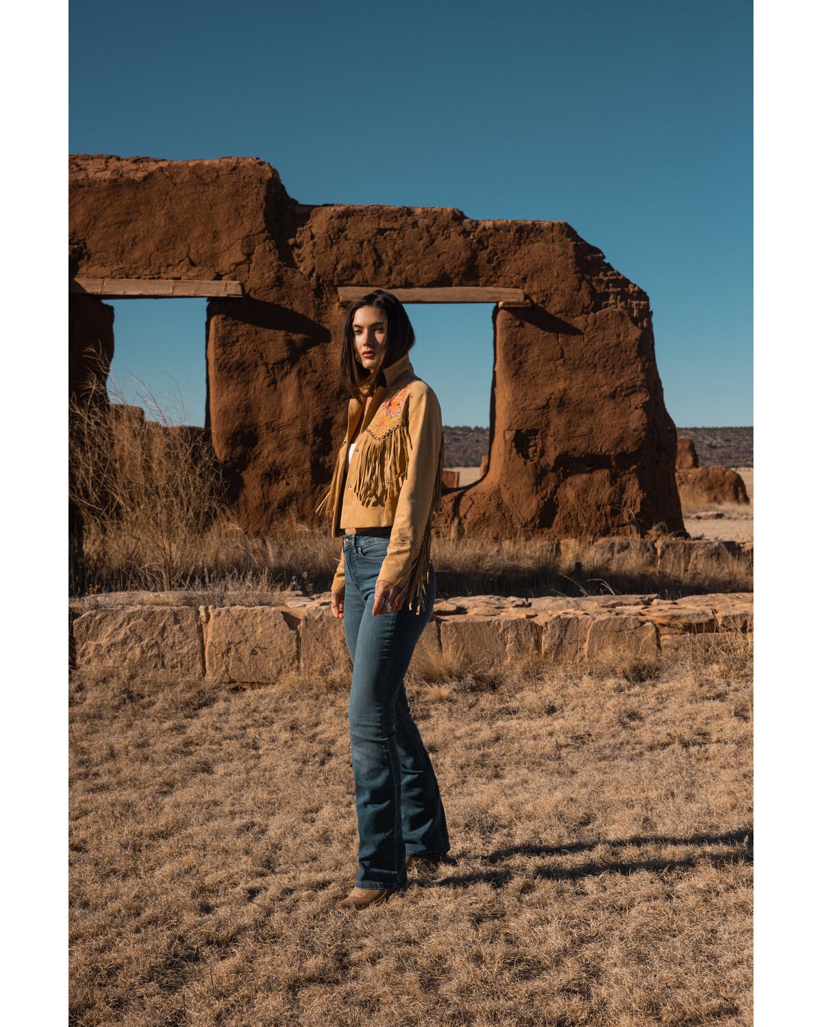 Image #2 - Shyanne Women's Dixon Embroidered Faux Suede Fringe Jacket, Wheat, hi-res