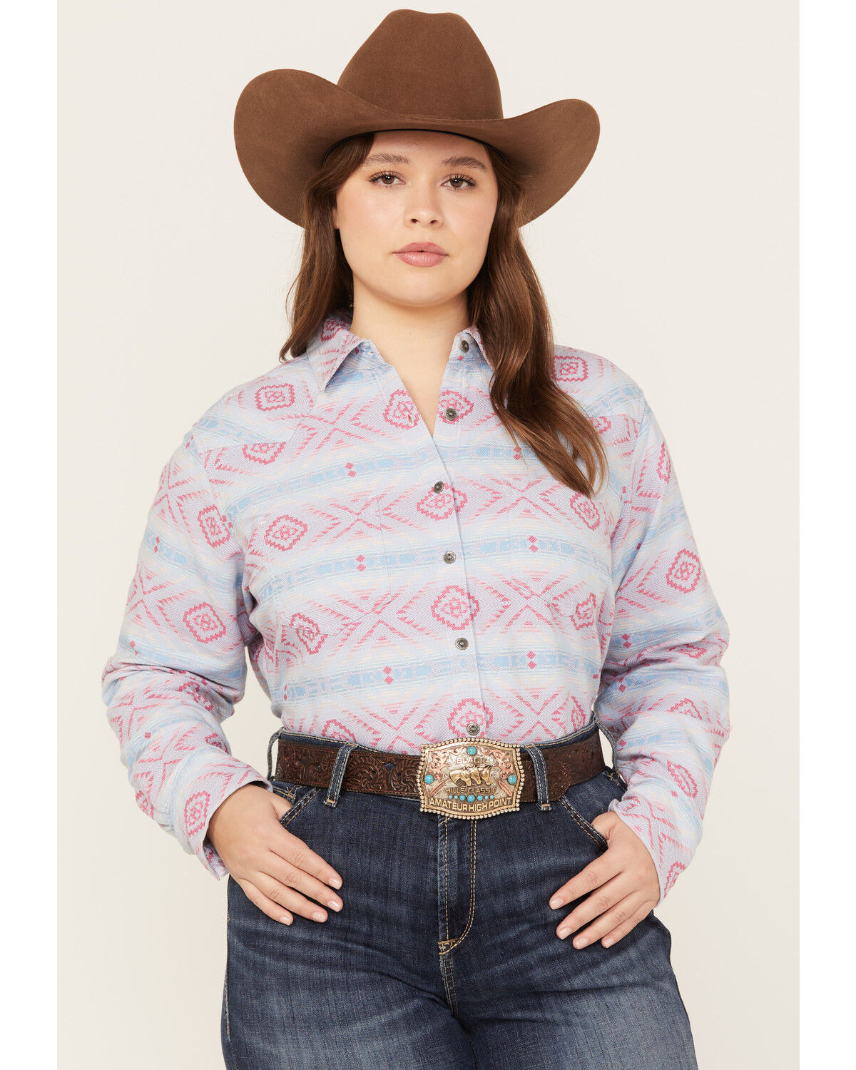 Image #1 - Ariat Women's Billie Jean Southwestern Print Shirt - Plus, Blue, hi-res