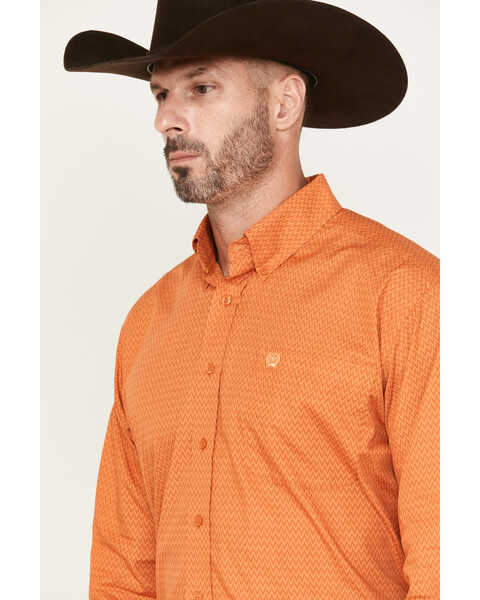 Image #2 - Cinch Men's Print Long Sleeve Button Down Western Shirt, Orange, hi-res