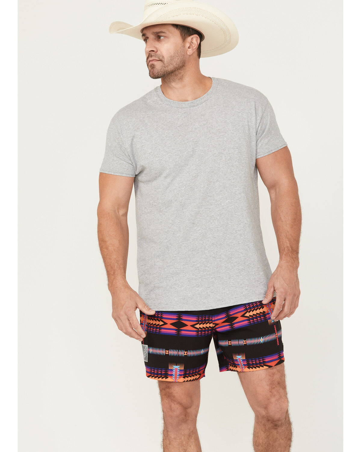Image #1 - Rock & Roll Denim Men's Southwestern Print Stretch Board Shorts, Black, hi-res