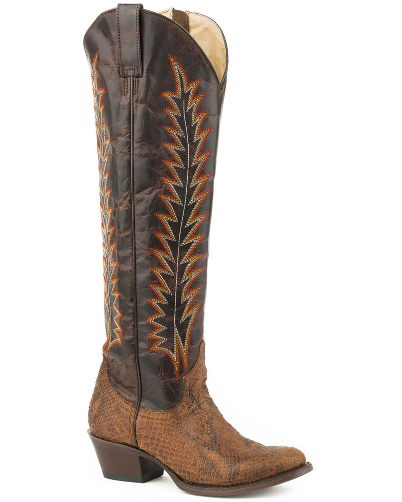 Stetson Women's Brown Miley Python Cowgirl Boots - Round Toe , Brown, hi-res
