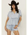 Image #1 - Cleo + Wolf Women's Bella Pintuck Detail Peasant Short Sleeve Blouse, Light Blue, hi-res