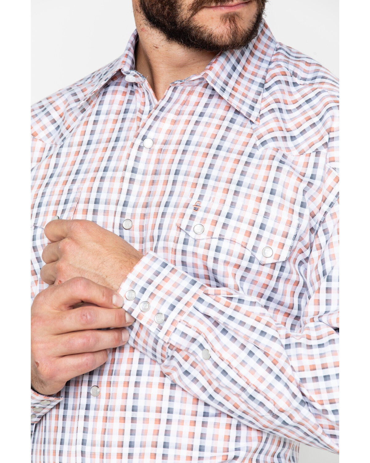 Image #3 - Stetson Men's Small Plaid Print Snap Long Sleeve Western Shirt, Orange, hi-res