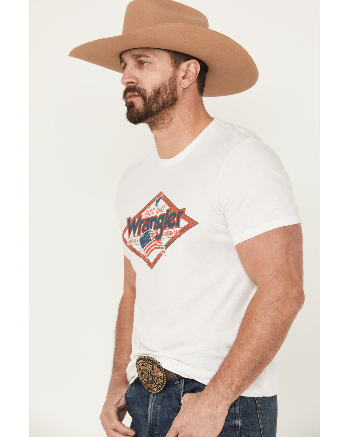 Image #2 - Wrangler Men's Boot Barn Exclusive Samuel Americana Short Sleeve Graphic T-Shirt, White, hi-res