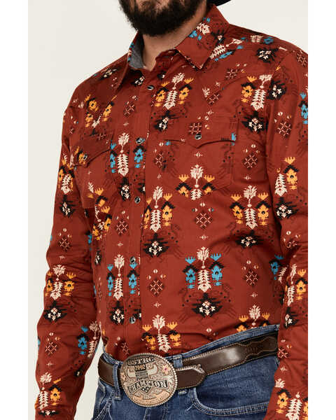 Image #3 - Cody James Men's Firewater Southwestern Print Long Sleeve Snap Western Shirt , Red, hi-res