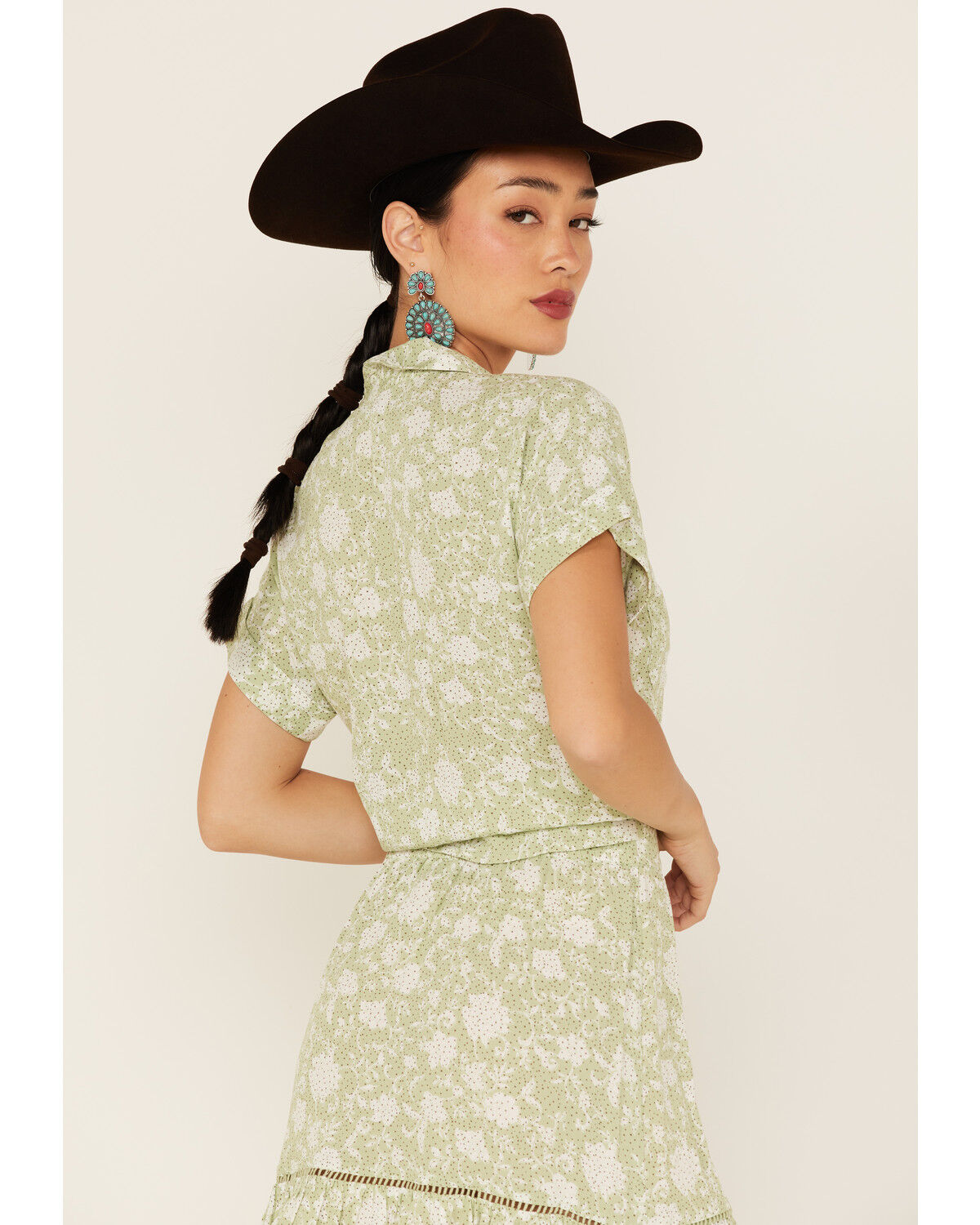 Image #5 - Shyanne Women's Floral Print Tie Front Short Sleeve Button Shirt, Seafoam, hi-res
