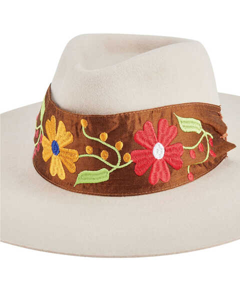 San Diego Hat Company Women's Embroidered Felt Fedora, Ivory, hi-res