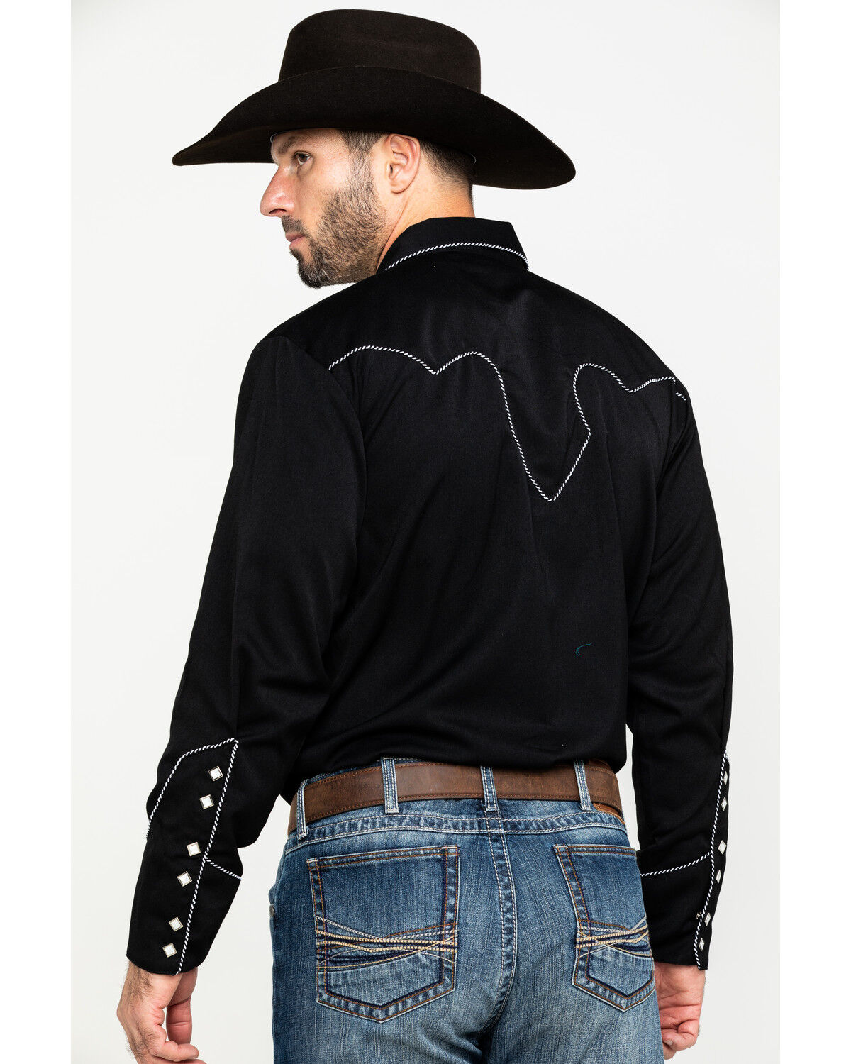 Image #2 - Scully Men's Embroidered Long Sleeve Snap Western Shirt, Black, hi-res