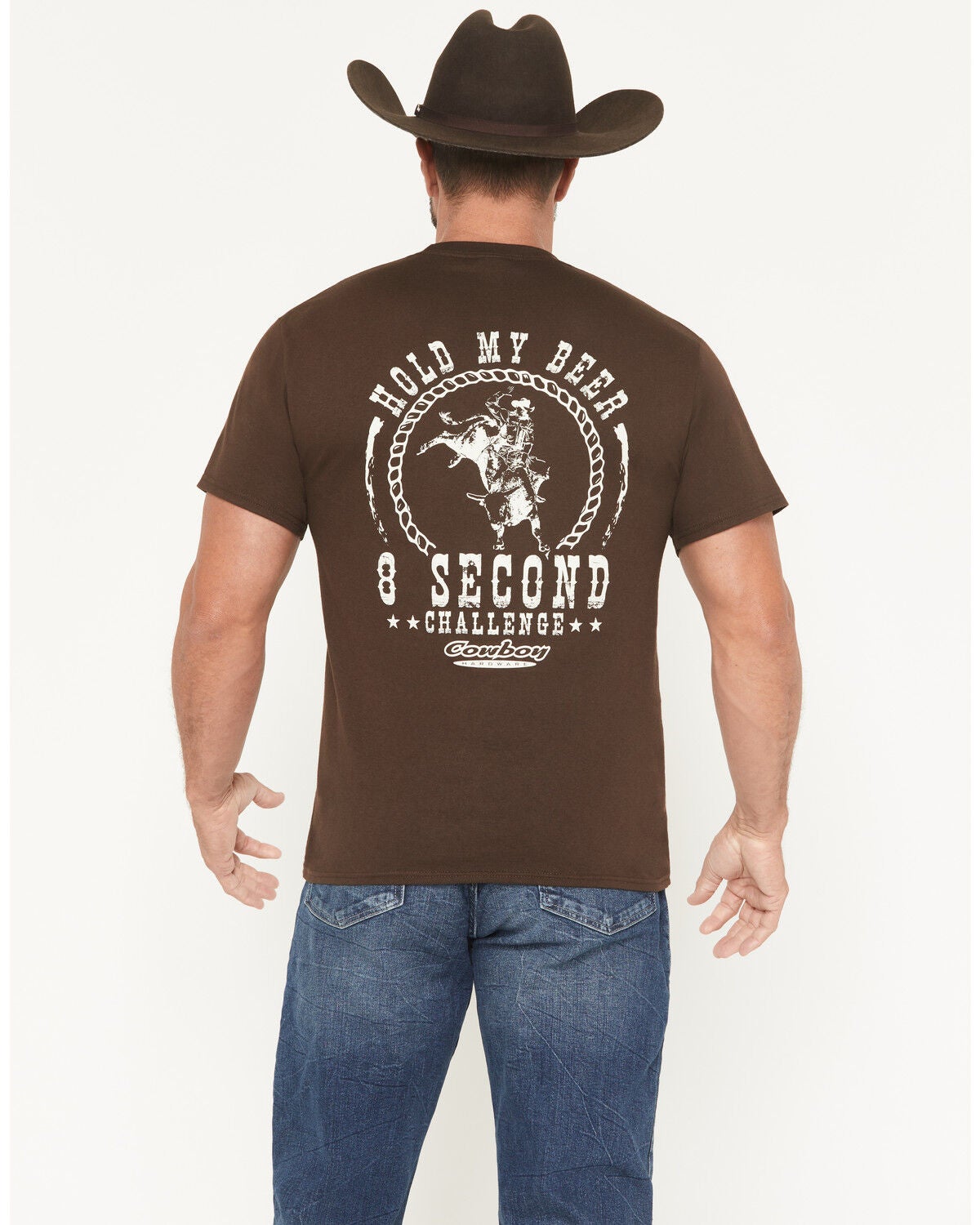 Cowboy Hardware Men's Hold My Beer Short Sleeve Graphic T-Shirt, Dark Brown, hi-res