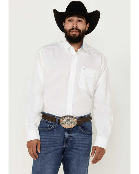 Image #1 - Ariat Men's Winkle Free  Long Sleeve Button-Down Western Shirt , White, hi-res