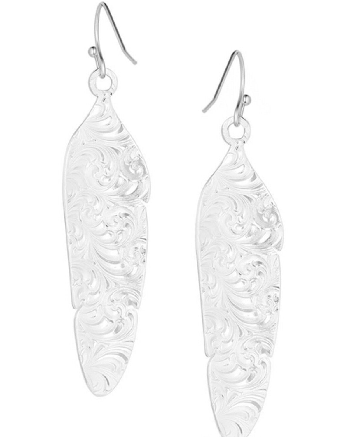 Image #2 - Montana Silversmiths Women's Love You More Feather Earrings, Silver, hi-res