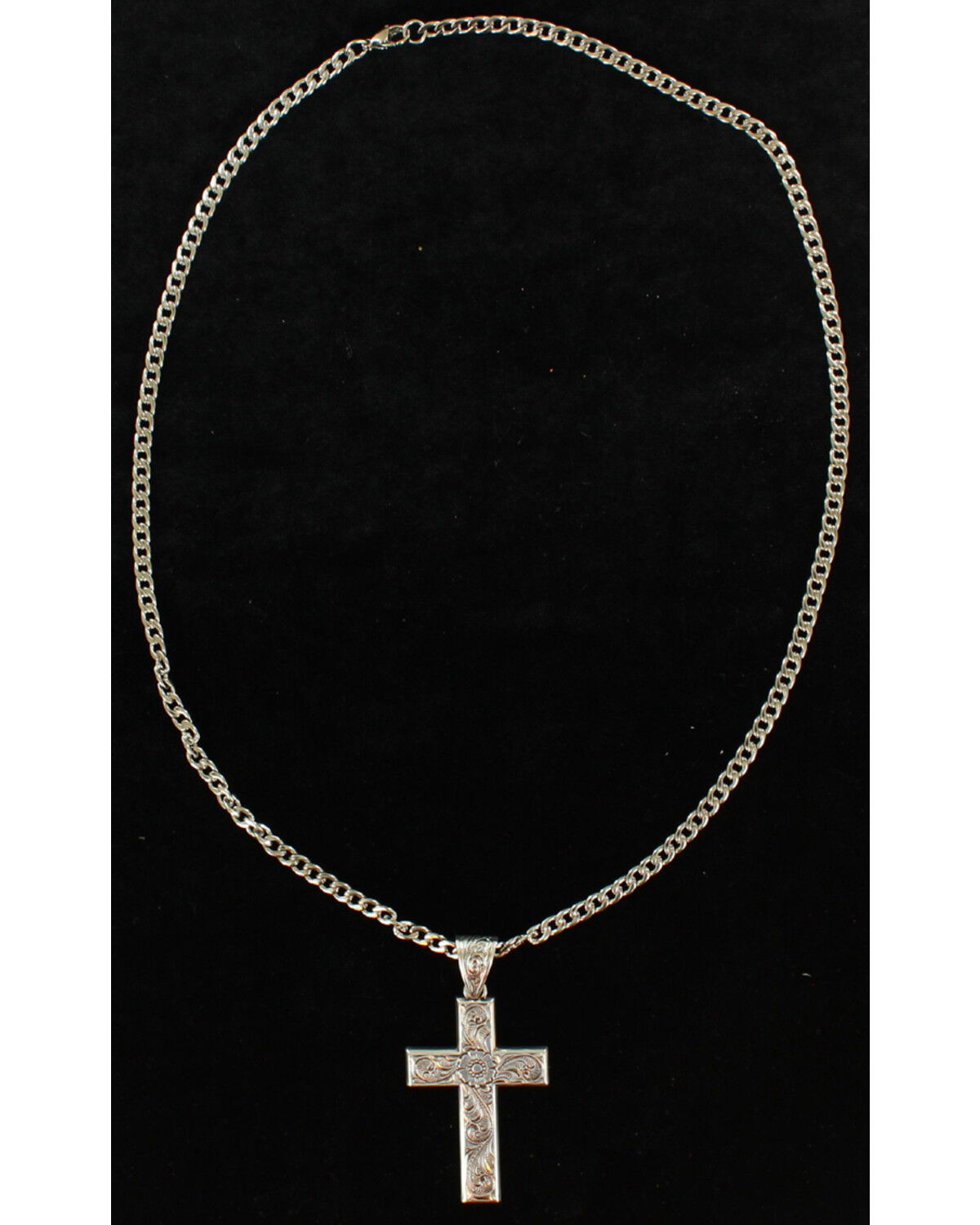 Image #1 - Twister Men's Floral Scroll Cross Necklace , Silver, hi-res