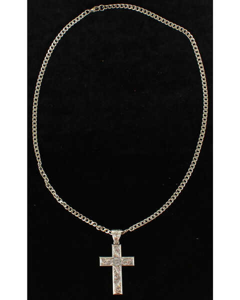 Twister Men's Floral Scroll Cross Necklace , Silver, hi-res