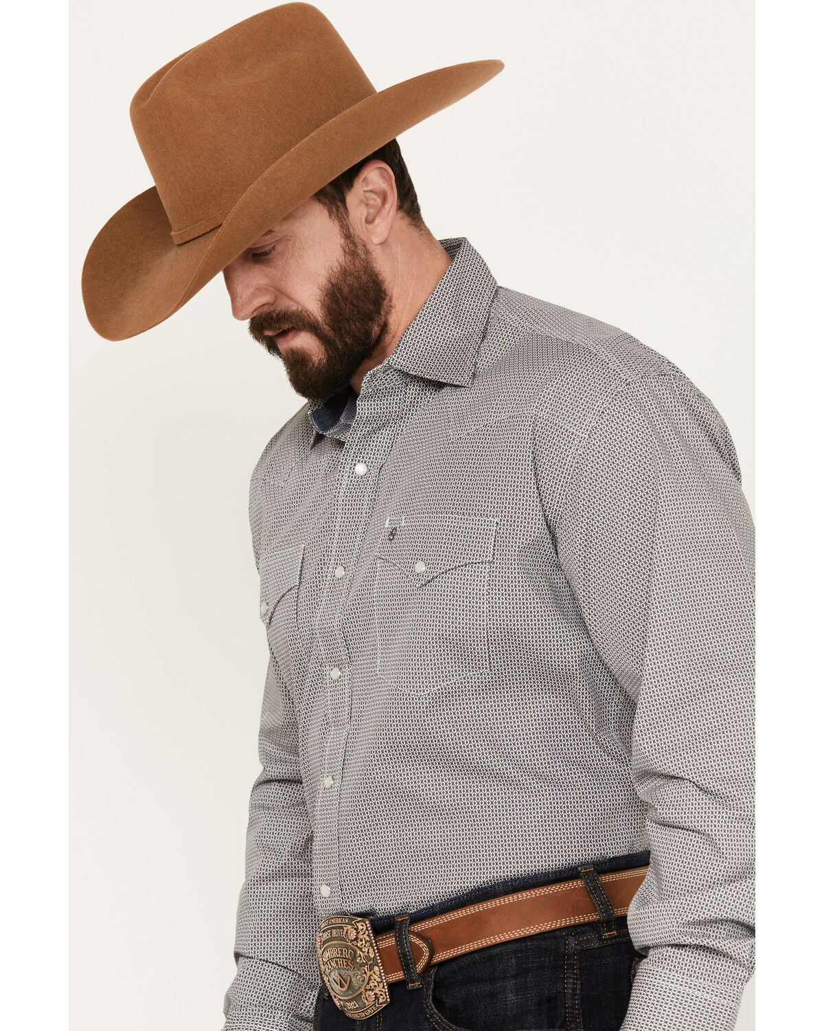 在庫一掃セール Stetson Men's Pearl Western Sleeve Long Print Geo Diamond Mサイズ