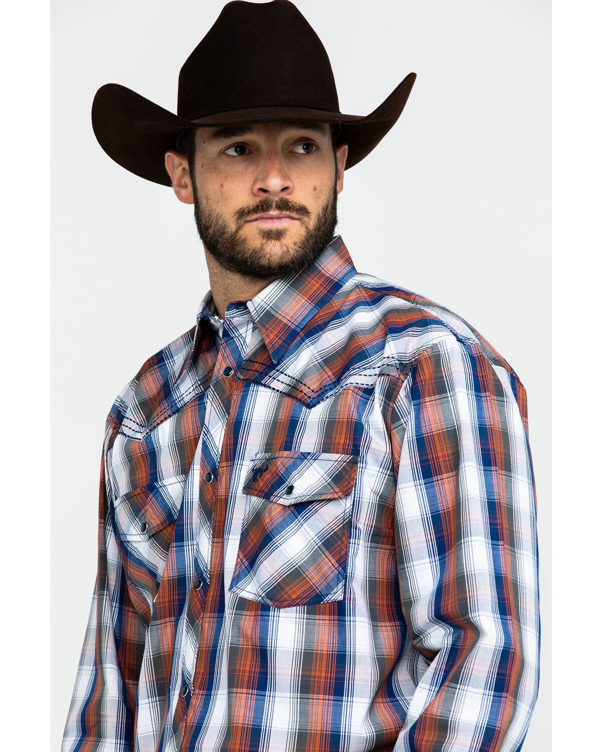 Image #3 - Cowboy Hardware Men's Multi Large Plaid Long Sleeve Western Shirt, Orange, hi-res