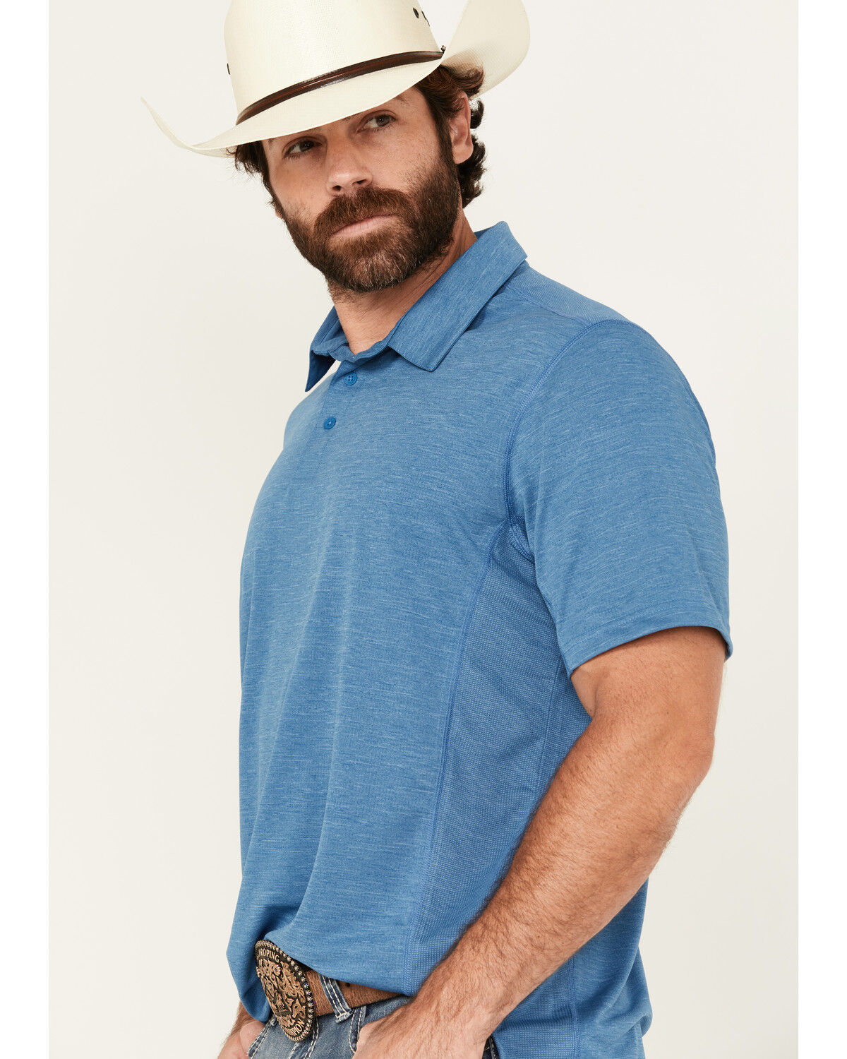 Image #2 - Wrangler Men's Solid Short Sleeve Performance Polo, Blue, hi-res