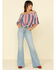 Rock & Roll Denim Women's Americana Stripe Off Shoulder Crop Top, Red/white/blue, hi-res