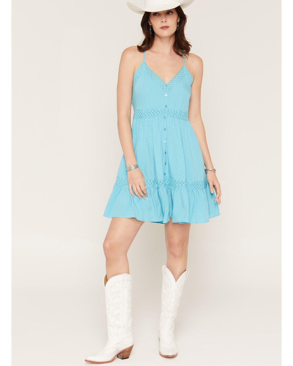 Image #1 - Shyanne Women's Marin Lace Trim Mini Dress, Bright Blue, hi-res