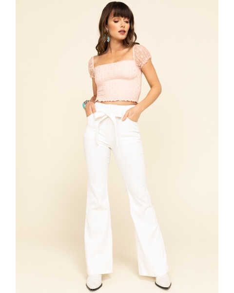 Image #6 - Flying Tomato Women's Tie Front Flare Jeans, White, hi-res