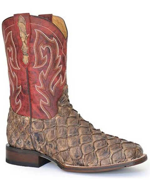 Stetson Men's Predator Exotic Pirarucu Western Boots - Broad Square Toe, Brown, hi-res