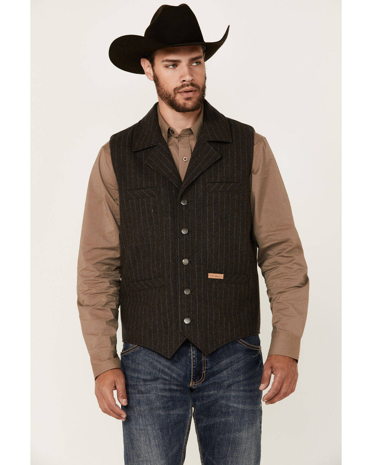 Image #1 - Powder River Outfitters Men's Montana Striped Wool Vest, Dark Brown, hi-res