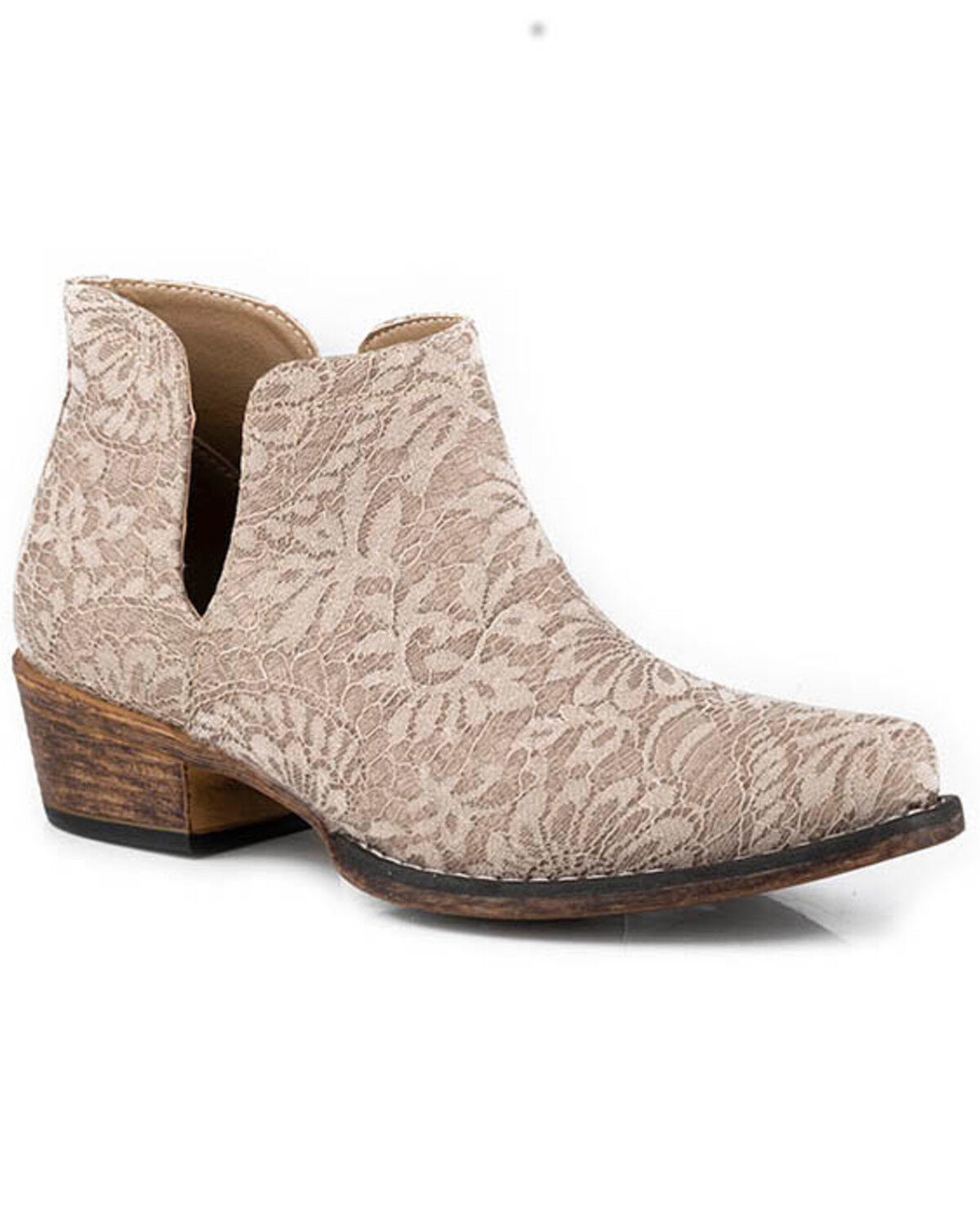 Image #1 - Roper Women's Ava Lace Western Booties - Snip Toe, Tan, hi-res