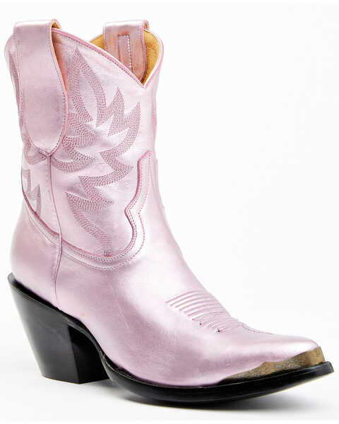 Idyllwind Women's Tickled Pink Metallic Leather Fashion Western Booties - Round Toe , Pink, hi-res
