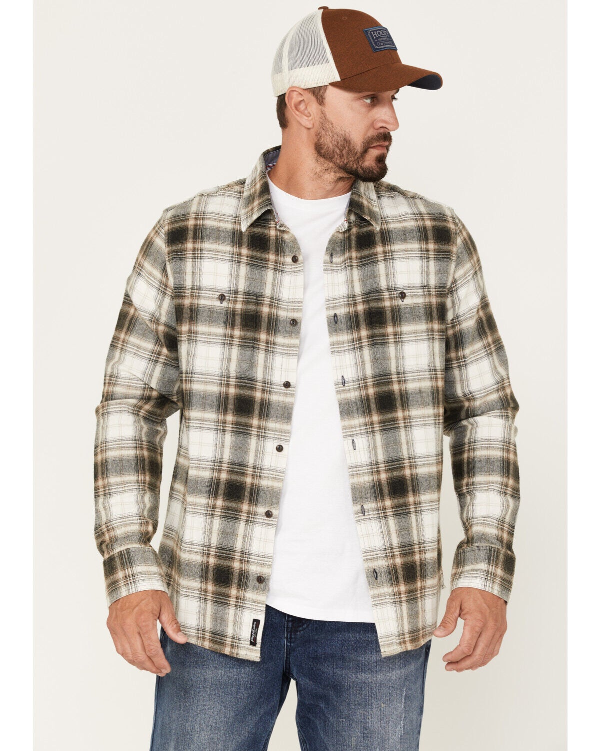 Flag & Anthem Men's Esparto Herringbone Long Sleeve Button Down Flannel Shirt, White, hi-res