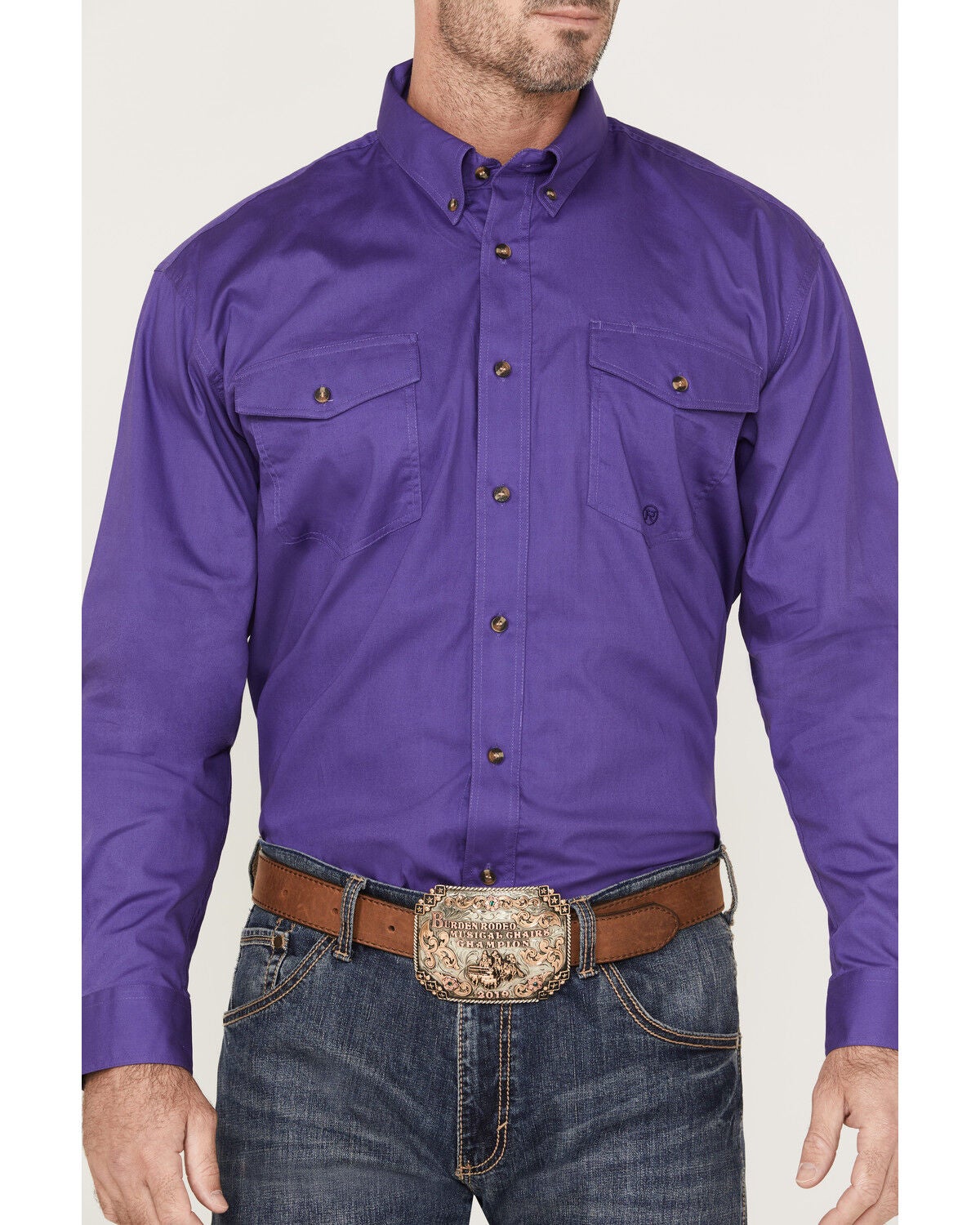 Image #3 - Roper Men's Solid Amarillo Collection Long Sleeve Button-Down Western Shirt, Purple, hi-res