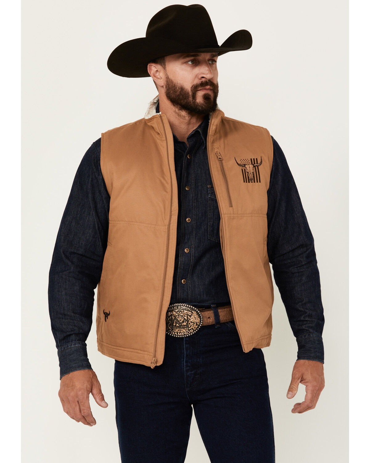 Image #1 - Cowboy Hardware Men's Embroidered Conceal Carry Softshell Vest, Tan, hi-res