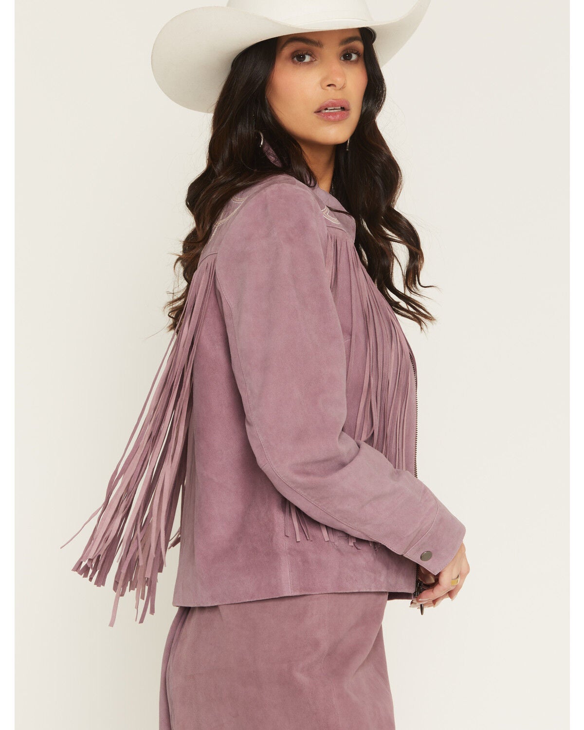 Image #2 - Idyllwind Women's Brook Embroidered Fringe Suede Jacket, Orchid, hi-res