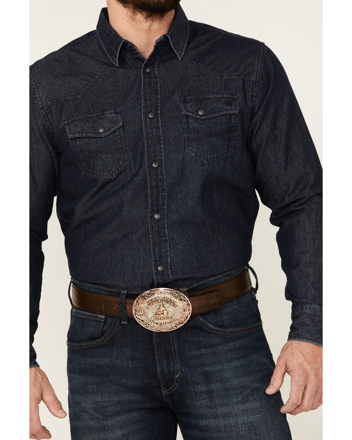 Image #4 - Blue Ranchwear Men's Heavyweight Dark Wash Denim Snap Western Shirt, Dark Blue, hi-res
