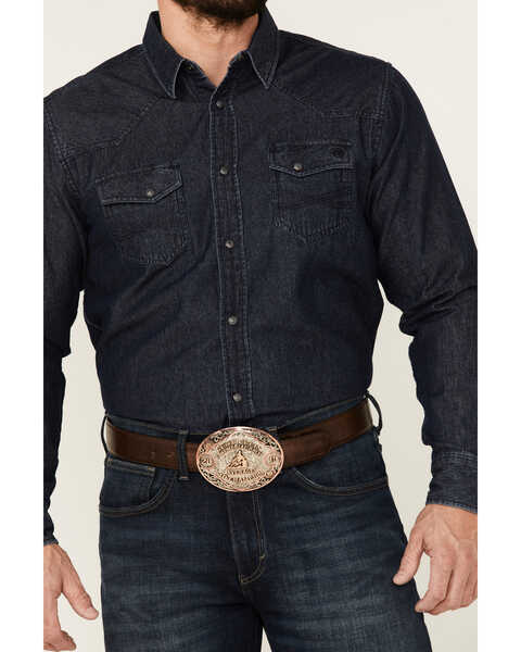 Image #4 - Blue Ranchwear Men's Heavyweight Dark Wash Denim Snap Western Shirt , Dark Blue, hi-res