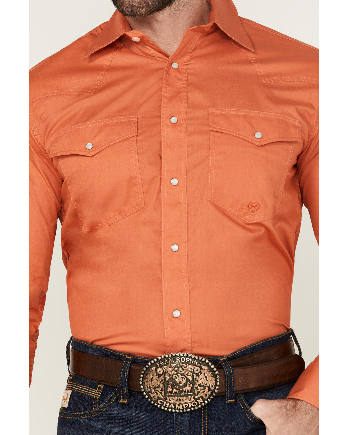 Image #3 - Roper Men's Basic Solid Long Sleeve Western Shirt, Orange, hi-res