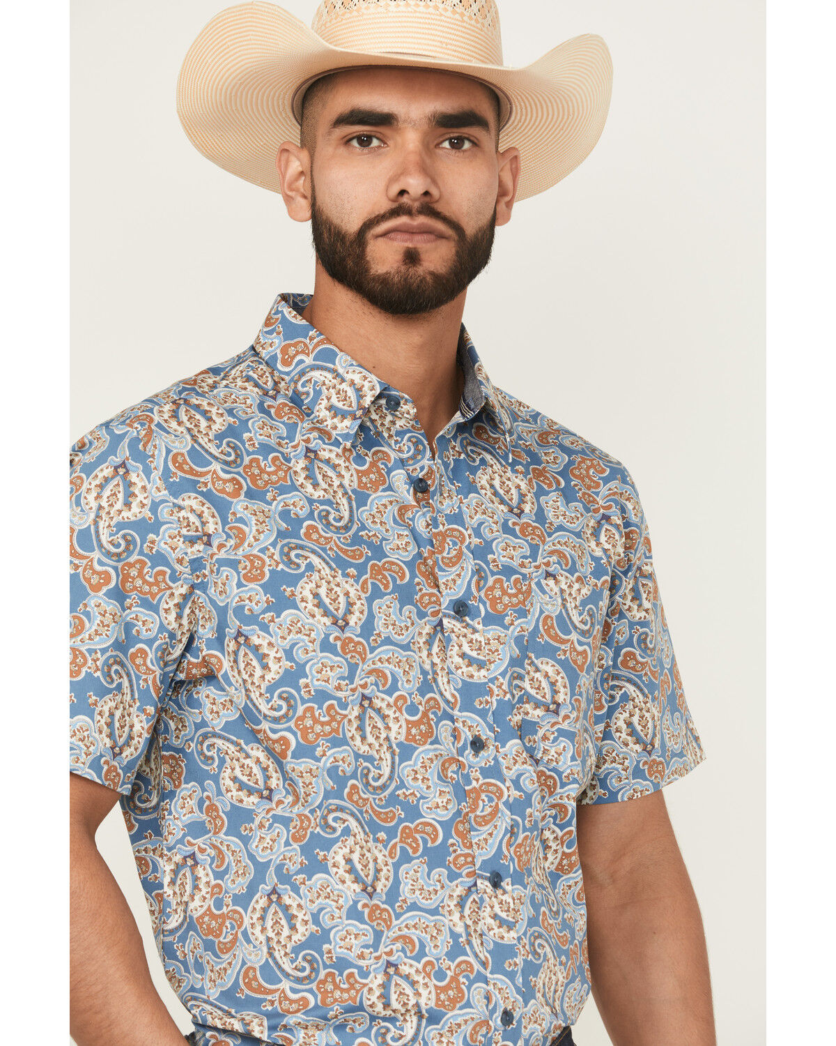 Image #2 - Cody James Men's Boise Paisley Print Short Sleeve Button-Down Stretch Western Shirt, Blue, hi-res