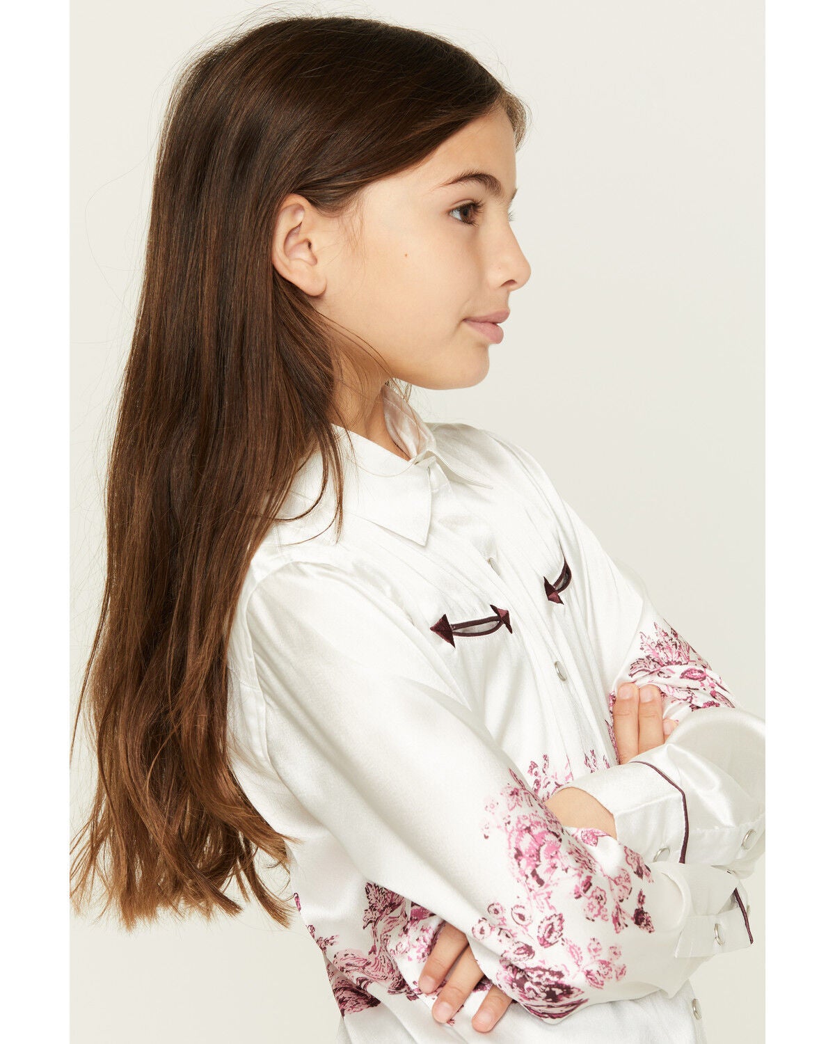 Image #2 - Cowgirl Hardware Girls' Wild Flower Long Sleeve Pearl Snap Western Shirt, White, hi-res
