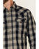 Moonshine Spirit Men's Cat Scratch Fever Large Plaid Long Sleeve Snap Western Shirt , Navy, hi-res