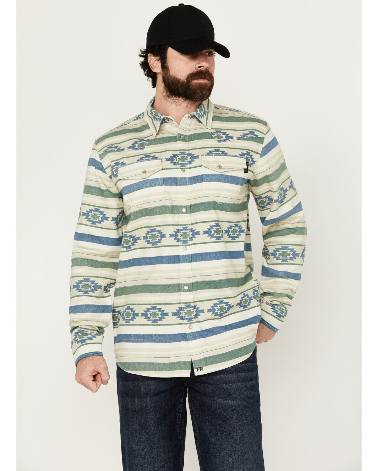 Image #1 - Cody James Men's FR Southwestern Print Long Sleeve Snap Midweight Work Shirt, Natural, hi-res