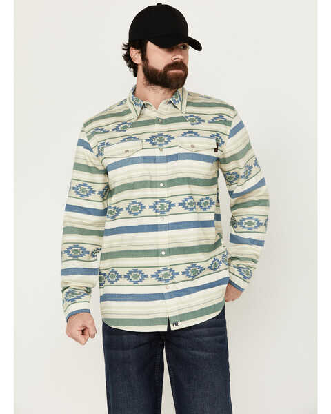Image #1 - Cody James Men's FR Southwestern Print Long Sleeve Snap Midweight Work Shirt , Natural, hi-res
