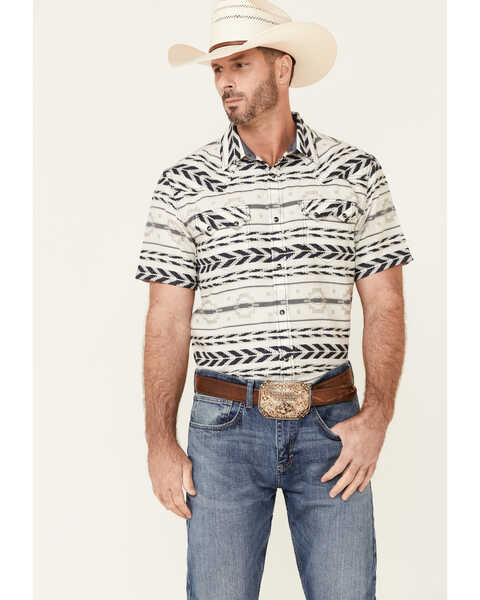 Cody James Men's Chute Southwestern Dobby Print Short Sleeve Snap Western Shirt - Big , White, hi-res