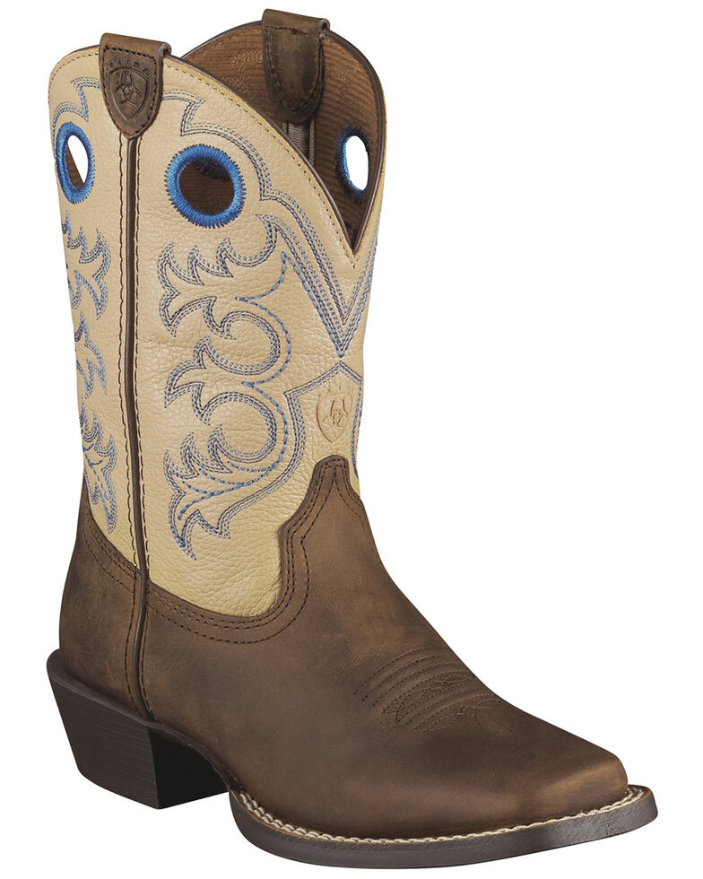 Ariat Youth Boys' Crossfire Cowboy Boots - Square Toe, Distressed, hi-res