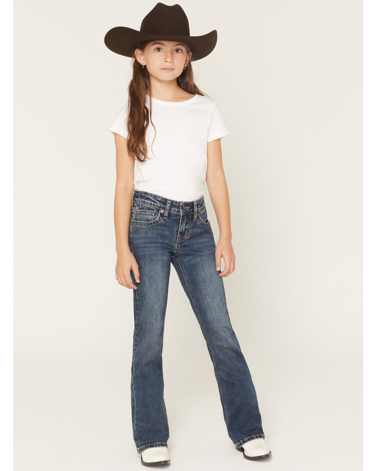 Image #1 - Rock & Roll Denim Girls' Medium Wash Boot Stitch Bootcut Denim Jeans, Medium Wash, hi-res