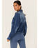 Image #4 - Shyanne Women's Cali Medium Wash Fray Hem Button Down Crop Denim Jacket , Medium Blue, hi-res