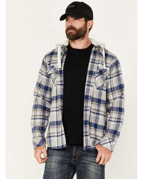 Image #1 - Howitzer Men's Argonne Plaid Print Long Sleeve Button-Down Hooded Flannel, Grey, hi-res
