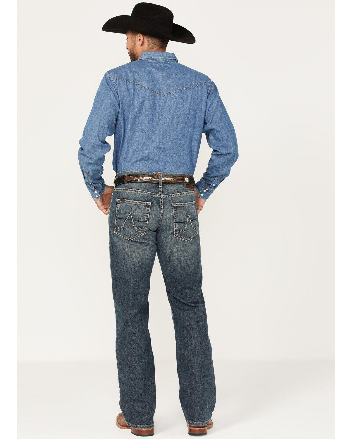 Image #4 - Ariat Men's M5 Louisville Seneca Medium Wash Stretch Straight Leg Jeans, Blue, hi-res