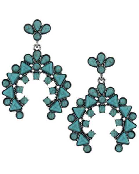 Image #1 - Montana Silversmiths Women's Turquoise Blue Squash Blossom Earrings, Silver, hi-res