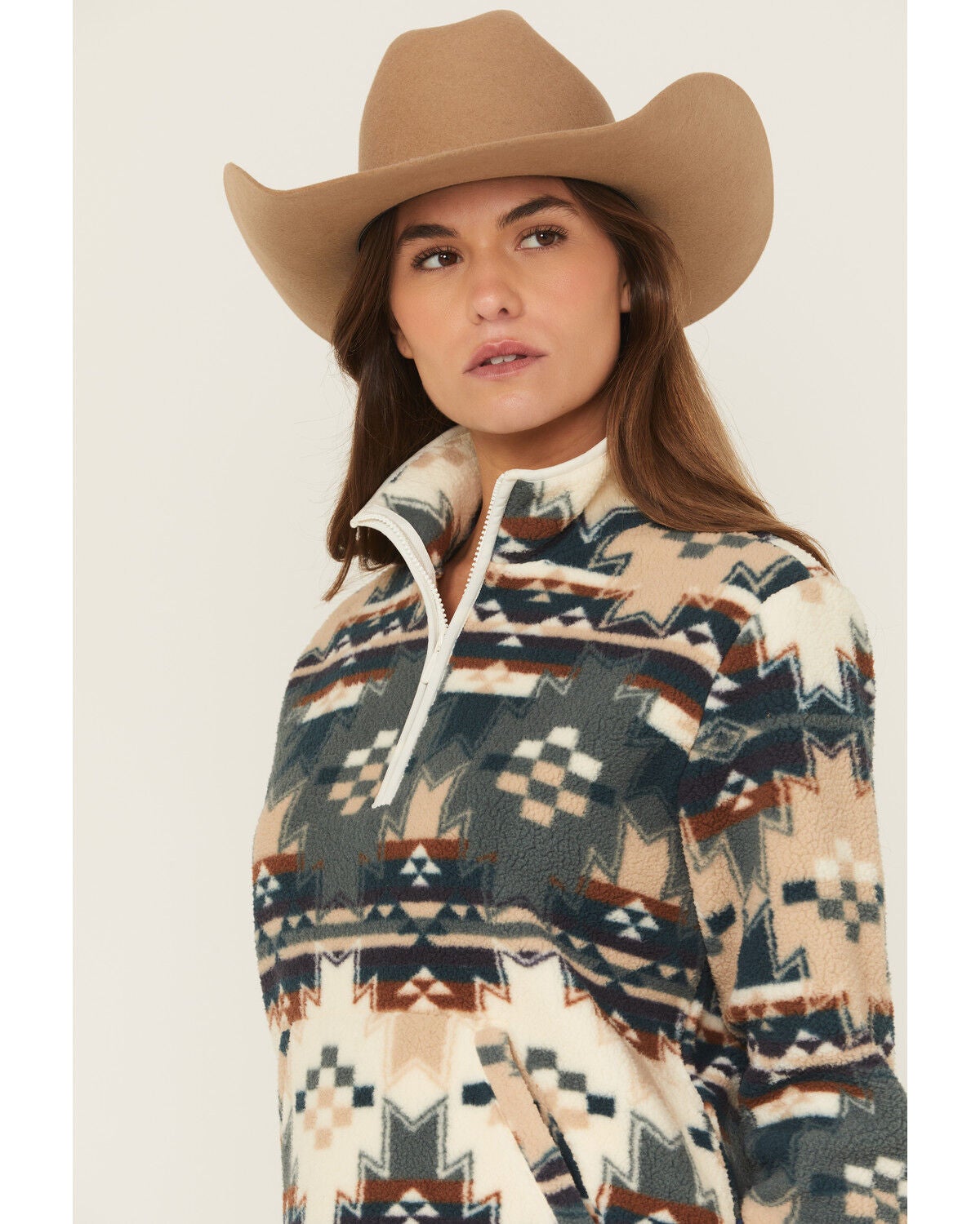 Image #2 - Wrangler Retro Women's Southwestern Print Sherpa Zip Pullover, Blue, hi-res