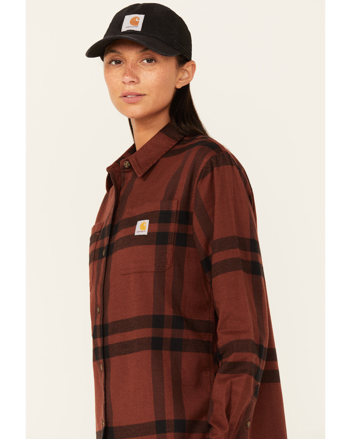 Image #2 - Carhartt Women's Rugged Flex® Loose Fit Midweight Long Sleeve Flannel Shirt, Dark Brown, hi-res