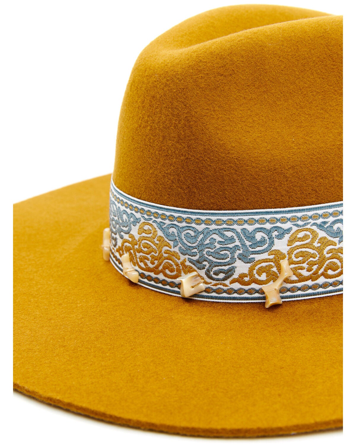 Shyanne Women's Mustard Spaced Stone Jacquard Wool Felt Western Fedora