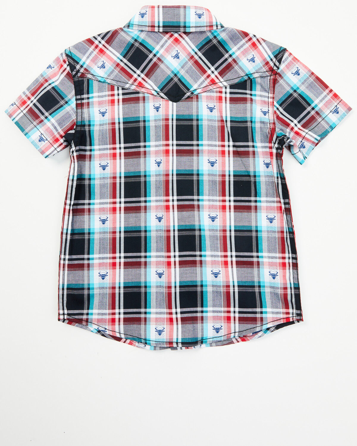 Image #3 - Cody James Toddler Boys' Steerhead Plaid Print Short Sleeve Snap Western Shirt, Navy, hi-res